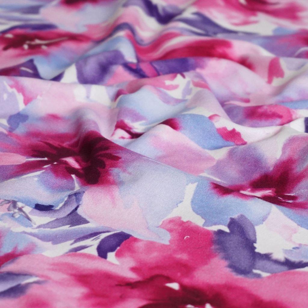 Preview: French Terry Blüten Aquarell pink lila